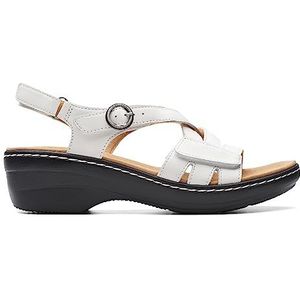 Clarks Merliah Bonita Wedge sandaal voor dames, Wit leder, 9 UK Wide