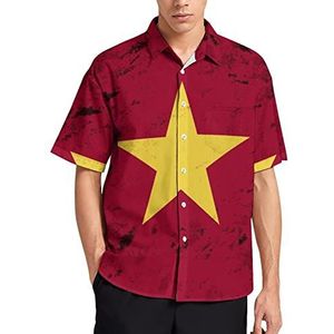 Vintage Vietnamese Vlag Hawaiiaanse Shirt Voor Mannen Zomer Strand Casual Korte Mouw Button Down Shirts met Pocket