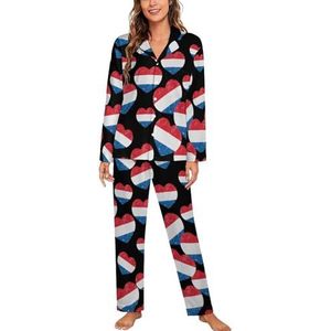 Nederland Holland Hart Retro Vlag Lange Mouw Pyjama Sets Voor Vrouwen Klassieke Nachtkleding Nachtkleding Zachte Pjs Lounge Sets