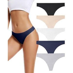 Voenxe Strings Dames Tanga, Vrouwen Zonder Naad, Stijlvol Ondergoed Met Lage Taille,Naadloos Onderbroeken,Onzichtbare Slipjes,Women Seamless Underwear Thongs,Invisible Panties,Multipack Van 5