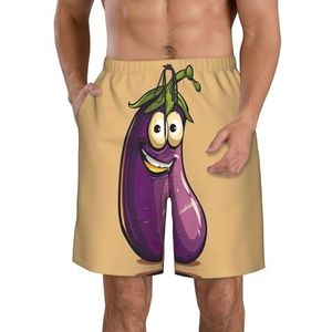 MGGAklp Cartoon Aubergine Print Heren Casual Shorts Elastische Taille Trekkoord Lichtgewicht Outdoor Zomer Strand Shorts, Wit, S
