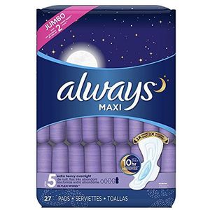 Always Maxi, maat 5, extra zware overnight-inzetstukken met vleugels, geurloos, 27 stuks, verpakking kan variëren
