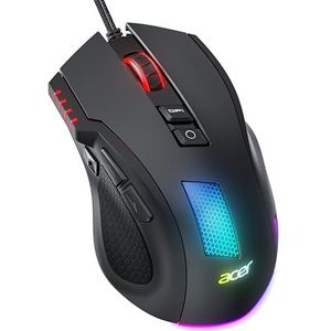 acer Gaming Muis 12800 DPI, Muis voor gaming met RGB, 1000Hz polling rate, 8 programmeerbare knoppen, Rapid Fire-knop en aanpasbare drivers, Bedrade ergonomische Gaming Muis ideaal voor pc/laptop