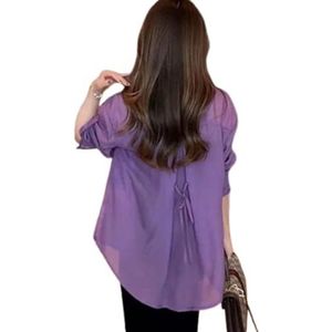 KIKIATA Zomerzonnebrandcrème chiffon shirt, plus size dunne zonbescherming top voor vrouwen, UV-gesneden cool touch vest, chiffon blouses, Paars, 3XL