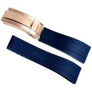 dayeer Rubberen horlogeband voor Rolex Sport Herenhorlogeband met vouwgesp Polshorloges Armband 20 mm 21 mm (Color : Blue Rose Gold, Size : 20mm)