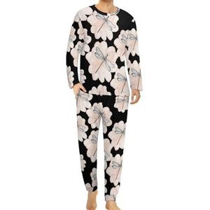 Libelle roze bloem heren pyjama set lounge wear lange mouwen top en onderkant 2-delige nachtkleding