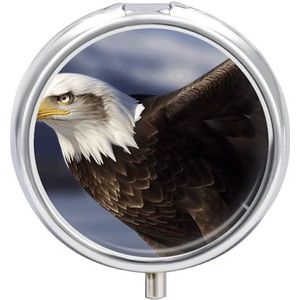 Dieren Bald Eagle Medicine Pill Case, 3 Compartiment Ronde Pillendoos, Draagbare Decoratieve Geneeskunde Organizer voor Pocket Of Portemonnee Vitamine Organiseren