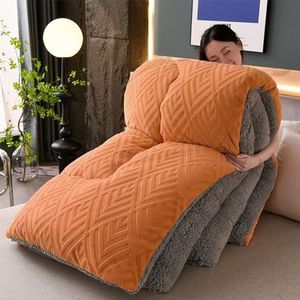 HHDOMLTH Lamswol warm dekbed, verdikt katoenen dekbed superzachte deken dubbele kasjmier, ademende kasjmiervezel gevulde kern dubbelzijdige dekbed voor koud weer (oranje, 200 x 230 cm (4 kg))