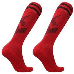 LXRHLIKG Double Stripe Fencing Stockings, Ademende Hoge Lange Sportsokken met Dikke Handdoekbodem, Unisex Fencing Socks voor Float Epee Saber Training(Red,L)