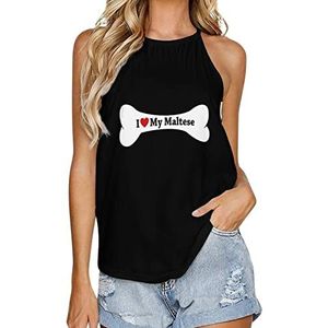 I Love My Maltese tanktop voor dames, zomer, mouwloze T-shirts, halter, casual vest, blouse, print, T-shirt, M