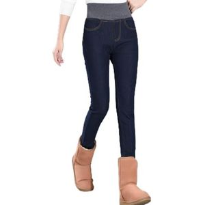 Dikke Fleece Gevoerde Jeans Vrouwen Hoge Taille Elastische Taille Potlood Broek Thermische Fleece Denim Broek (Color : Blue, Size : XS)