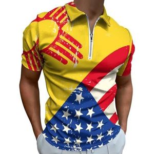 New Mexico-en USA grunge vlag halve rits polo shirts voor mannen slim fit korte mouw T-shirt sneldrogende golf tops T-shirts M