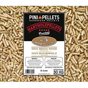 PINI Hardhouten pellets 100% beuken 5 BBQ Beech 30 kg grillpellets voor het grillen roken roken verwarmen