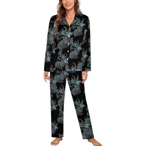 Forest Rendier Damespyjama, tweedelige nachtkleding met lange mouwen, top en broek, loungewear