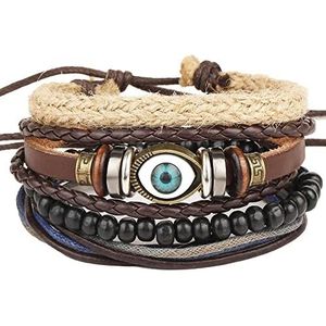 Armband voor man lederen armband armband kit, kralen sieraden, armbanden, 4-delige set zwarte lederen armband hippie accessoires voor vrouwen voor mannen stapelbare kralen armband gevlochten manchet