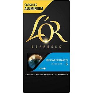 L'OR Espresso Coffee Decaffeinato Intensity 6 - Nespresso Compatible Aluminium Coffee Capsules - 10 Packs of 10 Capsules