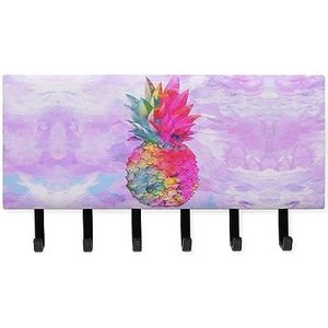 Hawaiiaanse Tropische Neon Ananas Sleutelhangers met 6 Haken Grote Wandmontage Sleutelhouder voor Entryway