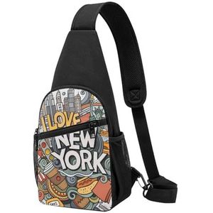 HAICOM Crossbody tassen met geometrische print, kleine draagdoek borsttas, casual grappige borsttas voor dames en heren, pak voor reizen, sport hardlopen, Cartoon Leuke New York Amerikaanse