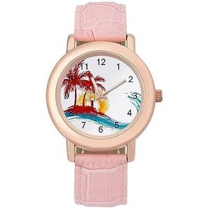 Palmbomen En Oceaan Golf Horloges Voor Vrouwen Mode Sport Horloge Vrouwen Lederen Horloge