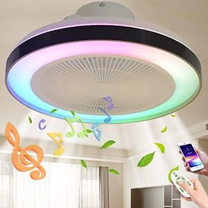 LED RGB-plafondlamp met ventilator Stille plafondventilator met verlichting en afstandsbediening Dimbare Bluetooth-luidspreker Muziekventilatorlamp Moderne plafondlamp voor slaapkamer woonkamerventilator