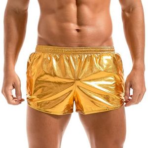 Amy Coulee Sexy boxershorts voor heren, glanzend metallic, korte glitterbroek, disco party, goud, M