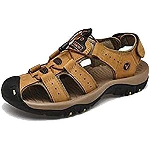 Holle sandalen voor heren, gesloten teen, modieus, echt leer, wandelsandalen, grote maten, backpacken, strandschoenen, Goud, 41 EU