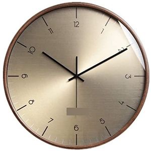 Wandklok Klassieke Vintage Ronde Stille Wandklok Met Koperen Wijzerplaat En Moderne Quartz Uurwerk Glazen Spiegel Houten Frame Muurklok Wandklokken(Size:32 * 32cm)