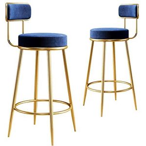 Luxe barkrukken set van 2, fluwelen stoel barstoelen ontbijtkeuken eilanden metalen poten barkrukken hoge krukken voor keukeneiland (kleur: blauw)