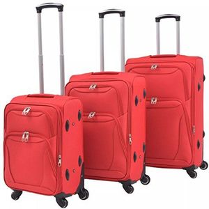 Festnight 3-delige kofferset met trolley, zacht, rood/marineblauw/koffie, van Oxford-stof, pvc-gecoat, voor op reis