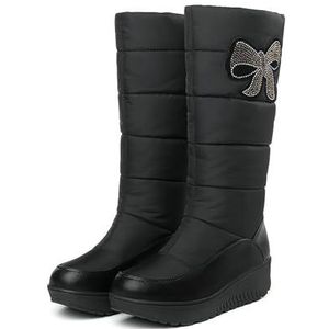 Winterschoenen Warme Damessnowboots Met Pluche Elegante Halfhoge Laarzen Met Strass Strikken Comfortabele Instaplaarzen Waterdichte Katoenen Donslaarzen for Buitenshuis (Color : Black, Size : 39 EU