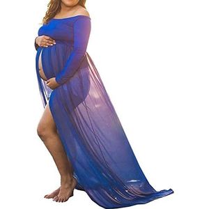 Huixin Zwangerschapsjurk voor dames, elegante losse effen kleur, zwangerschapsjurk, lange mouwen, feestelijke zwangerschapsjurk, lange chiffon, zwangerschapskleding, maxi-jurk, Blauw, Eén maat