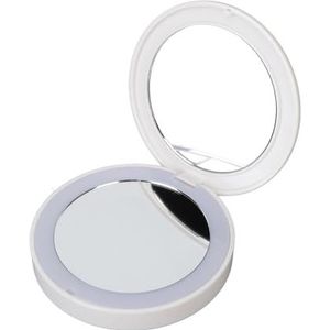 Draagbare Zakspiegel, LED-verlichte Reismake-upspiegel, 3x Vergrotende Compacte Spiegel, Dubbelzijdige LED-verstelbare Verlichting Oplaadbare Opvouwbare Zakmake-upspiegel (WHITE)