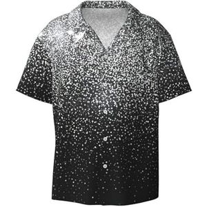 YJxoZH Glanzend Zilver Glitter Print Heren Jurk Shirts Casual Button Down Korte Mouw Zomer Strand Shirt Vakantie Shirts, Zwart, XL