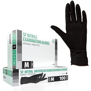 Nitrilhandschoenen 100 stuks doos (M, zwart) Wegwerphandschoenen, wegwerphandschoenen, onderzoekshandschoenen, nitrilhandschoenen, poedervrij, zonder latex, niet-steriel, latexvrij, black, disposible