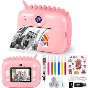 Kindercamera, instant camera, digitale camera, print 1080p, 16x digitale zoom, 2,4 inch scherm, 32 GB kaart, 3 rollen printpapier, met opbergtas, kerstcadeau voor kinderen van 3-12 jaar