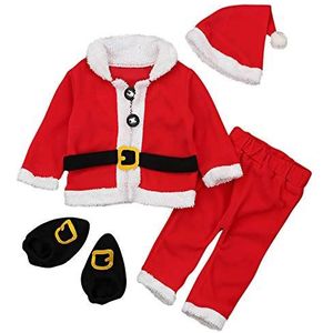 amropi Baby Jongens Kerst 4 Stks Jassen Tops+Broek+Hoed+Sokken Warm Kerstman Outfit Kleding Sets, Rood en Wit, 0-6 maanden