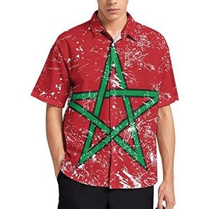 Marokko Retro Vlag Hawaiiaanse Shirt Voor Mannen Zomer Strand Casual Korte Mouw Button Down Shirts met Zak