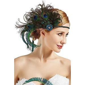 BABEYOND Hoofddeksel jaren 20 vintage jaren 20 flapper hoofdband pauwenveer kristal kralen hoofdband Great Gatsby kostuum accessoires brullende jaren 20 accessoires (pauw) (maat: één maat)