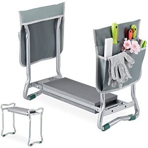 Relaxdays - Kniebank - Zilver/grijs - Inklapbare Tuinkruk - Tot 150 kg - Met 2 Zakjes