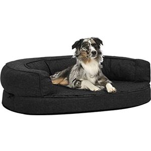 Hondenbed ergonomisch linnen-look 75x53 cm fleece zwart+ Materiaal: 100% polyester stof in linnen-look en fleece