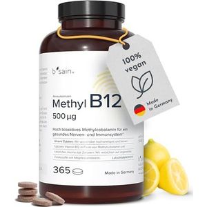 Methylcobalamine B12 zuigtabletten 500 µg. Hoge dosis actieve vitamine B12 in de vorm van methylcobalamine met verse citroenen smaak (365) b'sain
