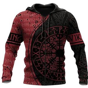 Mens Nordic Futhark Tattoo Grafische Kledingset, Viking 3D Print Pullover Korte Mouw Casual Streetwear, Unisex Outdoor Fashion Vintage Losse Jas