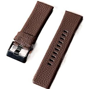 Chlikeyi Litchi Grain horlogeband van echt leer, 22-30 mm, Bruin-Zwart, 30 mm