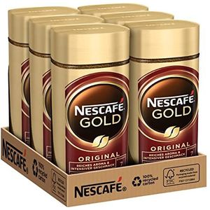 NESCAFÉ GOLD Original, oplosbare bonenkoffie, instant-koffie van voortreffelijke koffiebonen, cafeïnehoudende verpakking van 6 stuks (6 x 200 g)