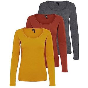 VERO MODA Dames Vmmaxi My Ls Soft Uneck Ga Noos shirt met lange mouwen, 1 x goudgeel, 1 x burnt henna, 1 x donkergrijs, S
