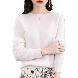 QuyiFa Kasjmier truien voor dames, kasjmier truien dames merino wollen trui dames, trui lichtgewicht gebreide top (Wit,L)