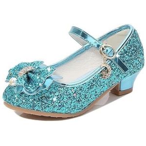 Glitter prinses schoenen meisjes hoge hakken boog prinses model kristal enkele schoenen pailletten kinderen schoenen dames (kleur: blauw, maat: maat 33 binnenlengte 20,5 cm)