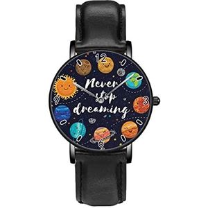 Leuke Planeten Star Cluster Solar Maan Kometen Zon Klassieke Patroon Horloges Persoonlijkheid Business Casual Horloges Mannen Vrouwen Quartz Analoge Horloges, Zwart