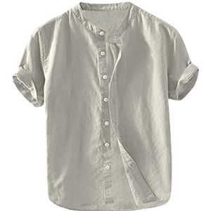 Heren Overhemd Met Knopen, Katoenen Blouse Met Korte Mouwen, Eenvoudig, Casual Zomershirt Met Korte Mouwen heren t-shirt(Gray,L)