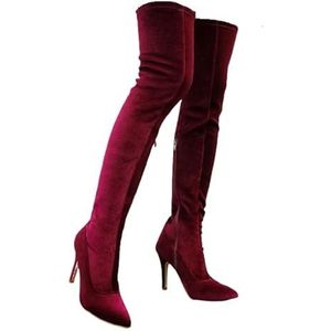 XZEIT - Dames - Knielaarzen - Rood - Warm Winter Suède - Hakhoogte 8 cm